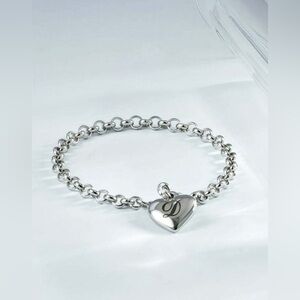 Silver Tone Initial Heart Charm Bracelet